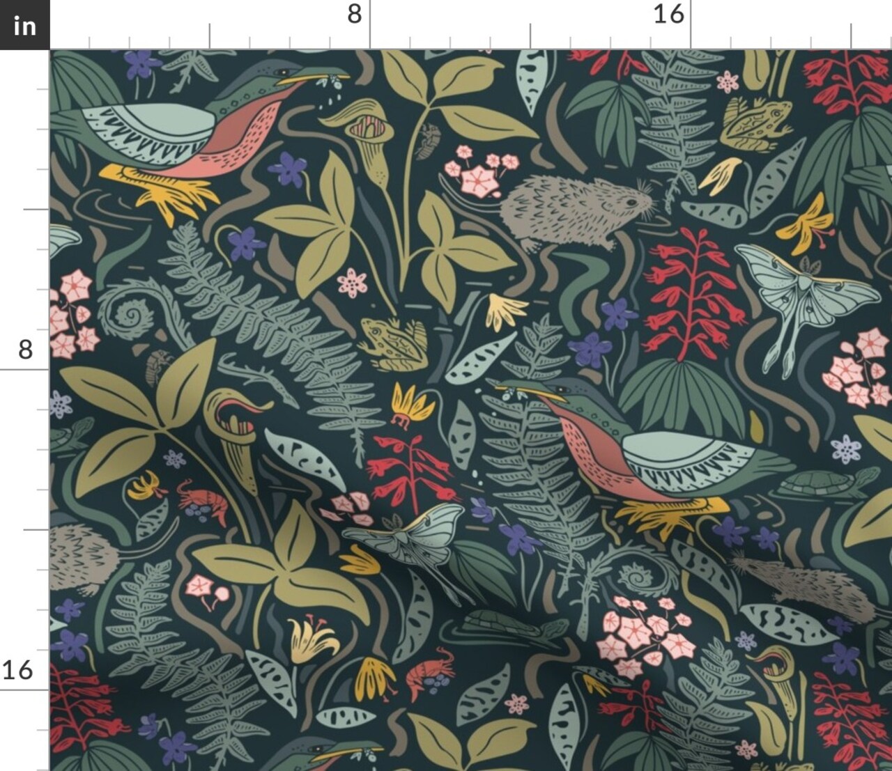 Maximalist Botanical Nature Floral Woods Forest Wetland Plants Frog Eno Moth Cicada Custom Printed Fabric by Spoonflower Various Fabrics by the Yard or Fat Quarter